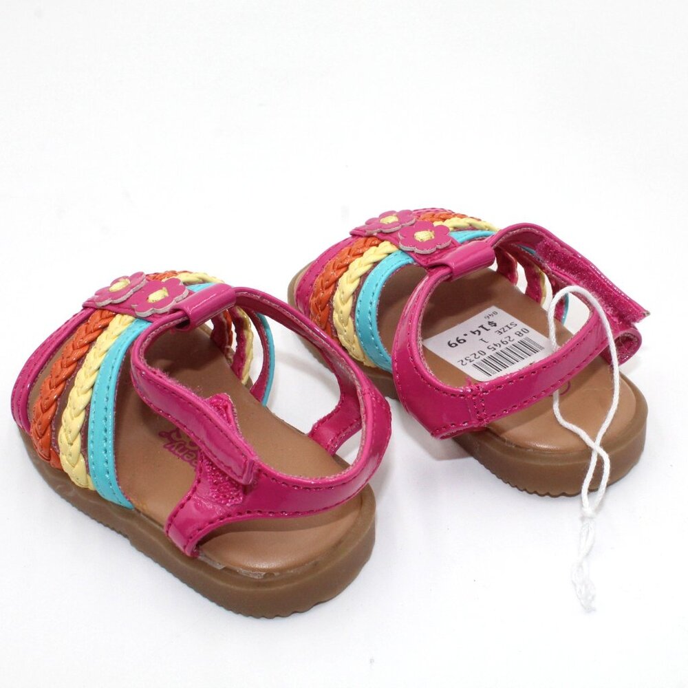 Teeny Toes Baby Girl's Sandals Colorful With Flower Accents Infant Size 1 NEW